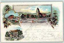 33803 W4803 Steinhagen , Westf 1905 Lithographie Kirchplatz Bahnhof Vierschlingen