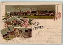 86732 W8867 Oettingen i.Bay. 1904 Lithographie / Mondschein Rentamt Marktplatz Wörritz-Brücke