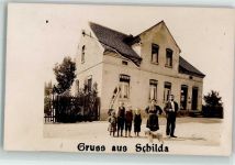03253 O7971 Schilda Privatfoto AK Geschäft Emailleschild Hund