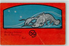Jugendstil Le Cancer Krebs Sternzeichen Leim löst sich Meunier 1899 Gebrauchsspuren