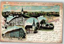 99947 O5821 Kirchheilingen 1905 Lithographie Hannoverscher Gottesacker Gasthaus Zum grünen Schild Dorfstraße Kirche