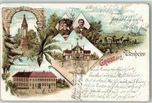 77743 W7607 Altenheim , Baden 1899 Lithographie Trachtenpaar Gasthaus zum Salmen Kriegerdenkmal Bahnhof Bahnpost Lahr-Strassburg Zg 45