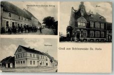 04916 O7901 Schönewalde b Herzberg, Elster 1920 Gebrauchsspuren Rathaus Post Geschäftshaus Zwing