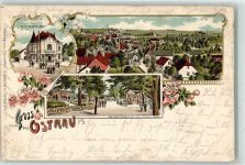 04749 O7303 Ostrau , Sachs 1901 Lithographie Gasthaus zum wilden Mann Gartenwirtschaft