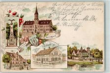 06420 O4340 Könnern 1900 Lithographie Georgsburg Postamt Kriegerdenkmal Rathaus