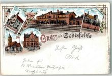 39646 O3573 Oebisfelde 1898 Lithographie Bahnhof Postamt Rathaus Die Burg