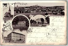 07907 O6550 Schleiz 1898 Lithographie Bergkirche Hotel Sonne Eremitage Villa Luginsland Heinrichsruh