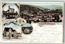 61250 W6390 Kransberg , Taunus 1898 Lithographie Schloß Discher Stiftung Gasthaus zur Burg Cransberg Wappen