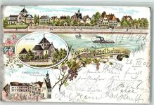 65375 W6227 Mittelheim , Rheingau 1902 Lithographie Rathausplatz Gasthaus Berg Kirche