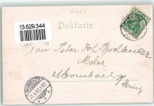 65375 W6227 Mittelheim , Rheingau 1902 Lithographie Rathausplatz Gasthaus Berg Kirche