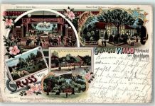 26345 W2935 Bockhorn , Jadebusen 1899 Lithographie Gasthaus zum grünen Wald Saal Bühne Garten Grossh. Jagdhütte Urwald
