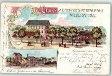 09577 O9387 Niederwiesa 1900 Lithographie Bahnhofsgaststätte Bahnhof Post