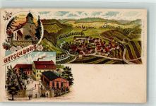 99438 O5301 Hetschburg Lithographie Kirche Gasthaus Hertel Tannenzapfen