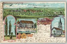 99755 O5501 Schiedungen Lithographie Gasthaus Storchennest Kirche