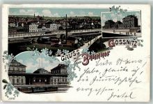 04639 O7422 Gößnitz , Thür Lithographie Bahnhof Gössnitz Bahnpoststempel Leipzig