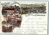 08309 O9405 Eibenstock 1896 Gebrauchsspuren Vorläufer Gasthaus-Cafe Meichsner Gastraum Konditorei-Buffet Lithographie beschnitten