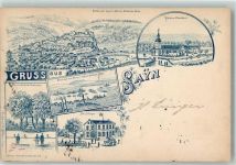 56170 W5413 Sayn 1897 Lithographie Vorläufer Kirche Pfarrhaus Kaiser Wilhelm Höhe Kaiser Wilhelm-Denkmal