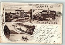 23936 O2420 Grevesmühlen 1899 Lithographie Vorläufer Hotel Brahmberg Hotel Gremsmühlen Dicksee Ruderboot