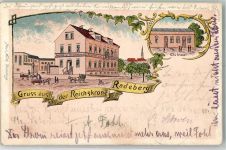 01454 O8142 Radeberg 1905 Lithographie Gasthaus Zur Reichskrone Klubsaal
