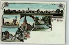 47506 W4133 Vluyn Lithographie Windmühle Kirche Post Schloß Biomersheim