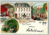 41747 W4060 Süchteln 1899 Lithographie / Künstlerkarte Hotel Platzen Veranda Hofraum Garten