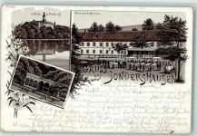 99706 O5400 Sondershausen , Thür 1894 Lithographie Vorläufer Lohhalle Schloß Parkteich Hotel zum Erbprinzen