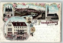 35066 W3558 Frankenberg Eder 1898 Lithographie Luth. Kirche Hotel Schmidtmann Rathaus Bahnpost Frankenberg-Marburg