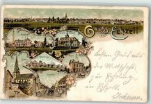 61200 W6363 Echzell 1897 Lithographie Römerbrunnen Forsthaus Dampfmolkerei Kaierl. Post