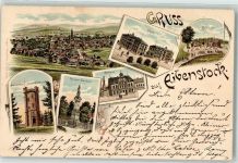 08309 O9405 Eibenstock 1895 Lithographie Vorläufer Schule Aussichtsturm Kriegerdenkmal Rathaus