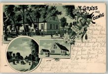 01640 O8270 Coswig b Dresden Lithographie Gasthaus Hermann richter Dorfstraße Schule