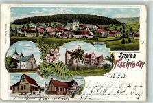 34519 W3543 Flechtdorf 1906 Lithographie Hospital Schule Gasthaus Emde