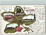 24395 W2342 Gelting , Angeln 1901 Lithographie Blatt Kirche Bahnhof Schloß
