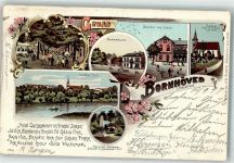 24619 W2351 Bornhöved 1897 Lithographie Gasthaus Waldkater Marktplatz Gasthaus Zur Linde Kirche HintermTeich Adolphs Denkmal