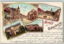 39606 O3540 Osterburg Altmark 1897 Lithographie Hospital Kriegerdenkmal Seminar Breite Straße Großer Markt Bahnpost Magdeburg-Wittenberge