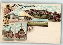 61130 W6361 Assenheim, Hess Lithographie Rathaus Schloß Eisenbahnbrücke