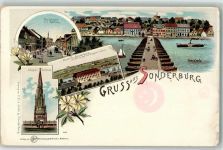 Sonderburg Sonderborg Lithographie Perlstraße Rathaus Kaserne Düppler Denkmal Raddampfer