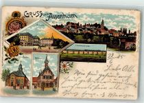 61130 W6361 Assenheim, Hess Lithographie Rathaus Schloß Eisenbahnbrücke