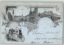 Pardubice 1899 Gebrauchsspuren Namesti Fahrrad Lithographie