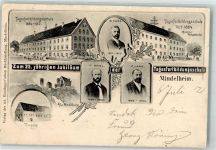 87719 W8948 Mindelheim Lithographie 25. jähriges Jubiläum d. Tagesfortbildungsschule Portraits Turnhalle Mindelburg