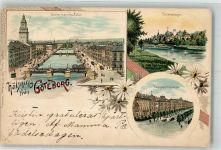 Göteborg 1901 Gebrauchsspuren Stora hamnkamalen Slottsskogen Kungsportsavenyen Lithographie