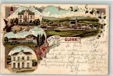85625 W8019 Glonn , Kr Ebersberg, Oberbay 1900 Lithographie Schloß Zinneberg Postgarten Villa Warenhaus Birmelin Zwerge