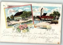 82131 W8035 Gauting 1899 Lithographie Postkutsche Fuhrwerk Gasthaus Hittl