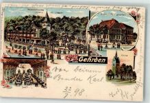 30989 W3007 Gehrden , Han 1898 Lithographie Gasthaus Waldschlößchen Garten Saal Hotel zum Ratskeller