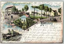 Kohlfurt Wegliniec 1902 Lithographie Tulkas Gasthaus Zur Erholung Glasfabrik Paulinenhütte Aussichtsturm auf dem Könnteberge Bahnhof Eisenbahn Bahnpost Dresden - Kohlfurt