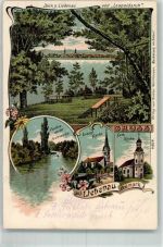 Liebenau in der Neumark Lubrza Lithographie Schleuse Ev. Kirche Kath. Kirche Eck II Einriss