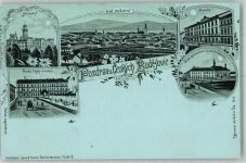Ceske Budejovice Budweis Lithographie / Mondschein Hiuboka Ceske skoly realne Beseda Gymnasium a kostel Sv. Vaclaya
