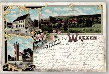 34474 W3549 Wrexen 1905 Gebrauchsspuren Gasthaus Kirche Lithographie