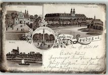 Leubus Lubiaz 1898 Gebrauchsspuren johannistor Dreifaltigkeitssäule Weinberg Kloster Gestüt Lithographie