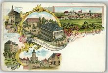 96224 W8622 Burgkunstadt Gebrauchsspuren Rathaus Hotel Zum Stern Franz Hoffmann Idioten Anstalt Marktplatz Lithographie