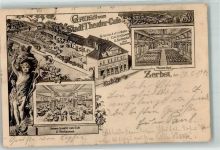 39261 O3400 Zerbst Lithographie Gasthaus Stadt Theater Cafe